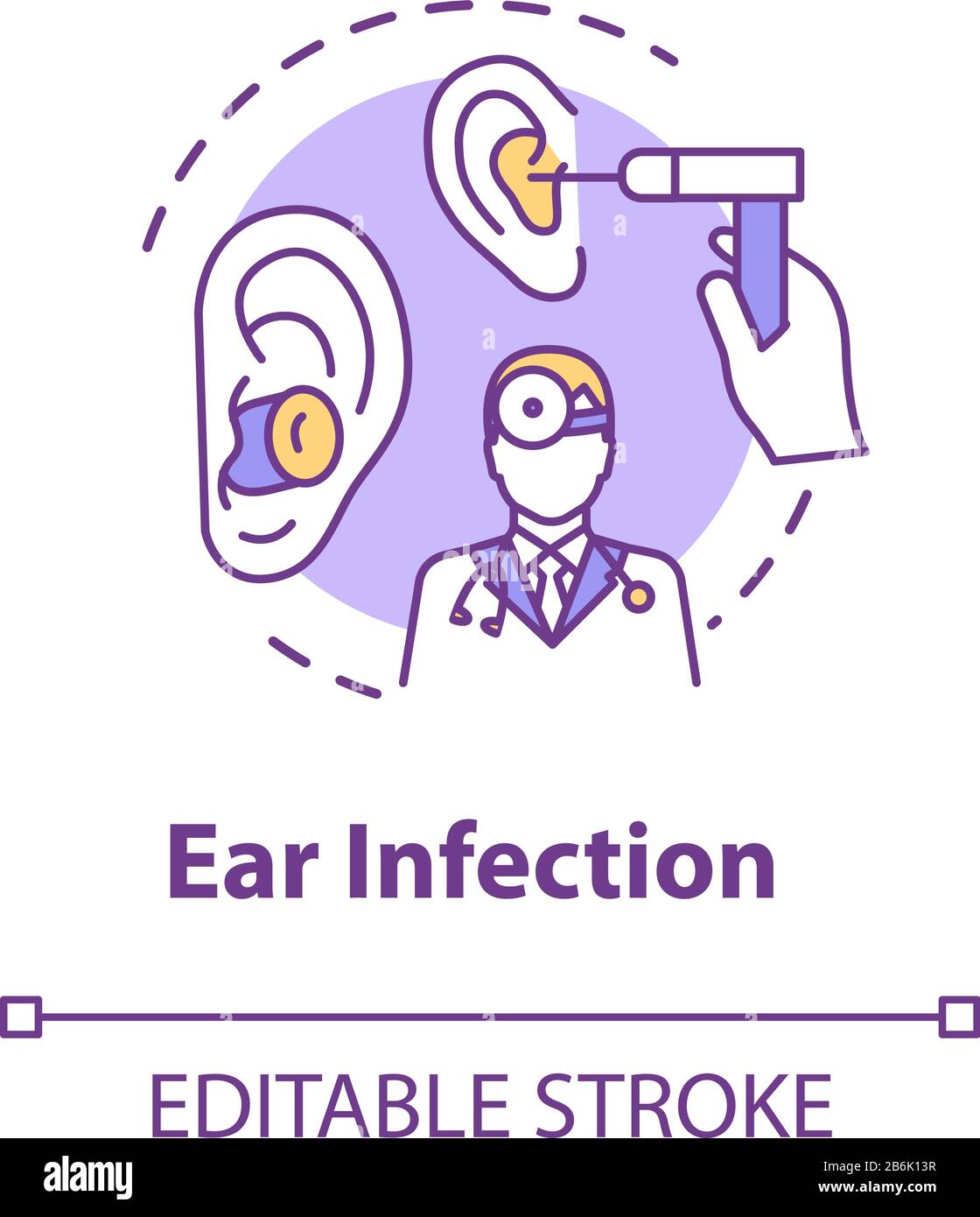 Ear infection concept icon. Diagnosis for otitis. Doctor examining
