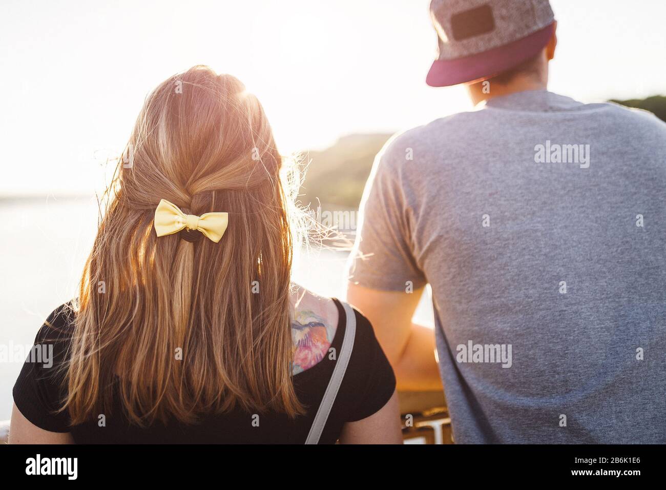 Rear view of romantic couple outdoors Stock Photo