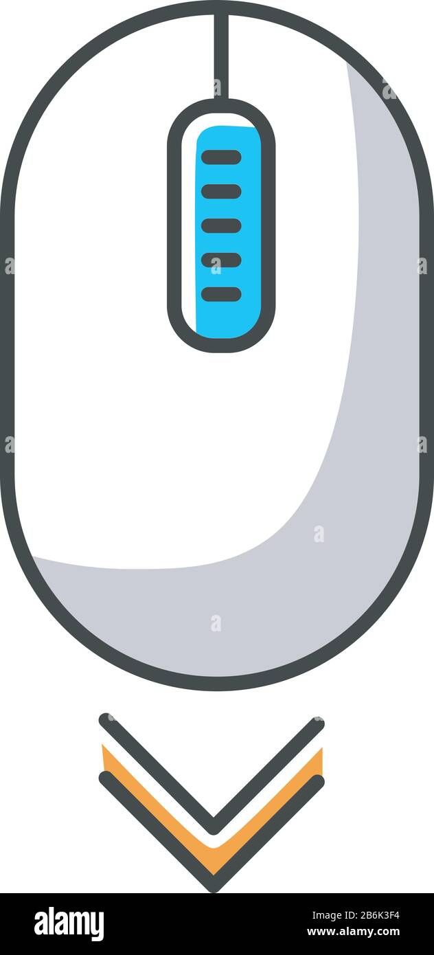 Scroll down mouse white RGB color icon. page browsing and