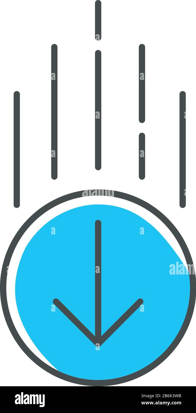 Down arrow in circle blue RGB color icon. Page browsing direction. Website pointer. Web cursor. Scrolldown interface directional button in round shape Stock Vector