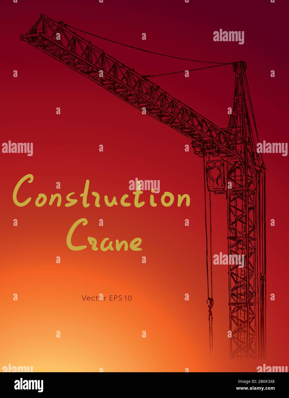Tower construction crane. Hand drawn vector illustration Stock Vector