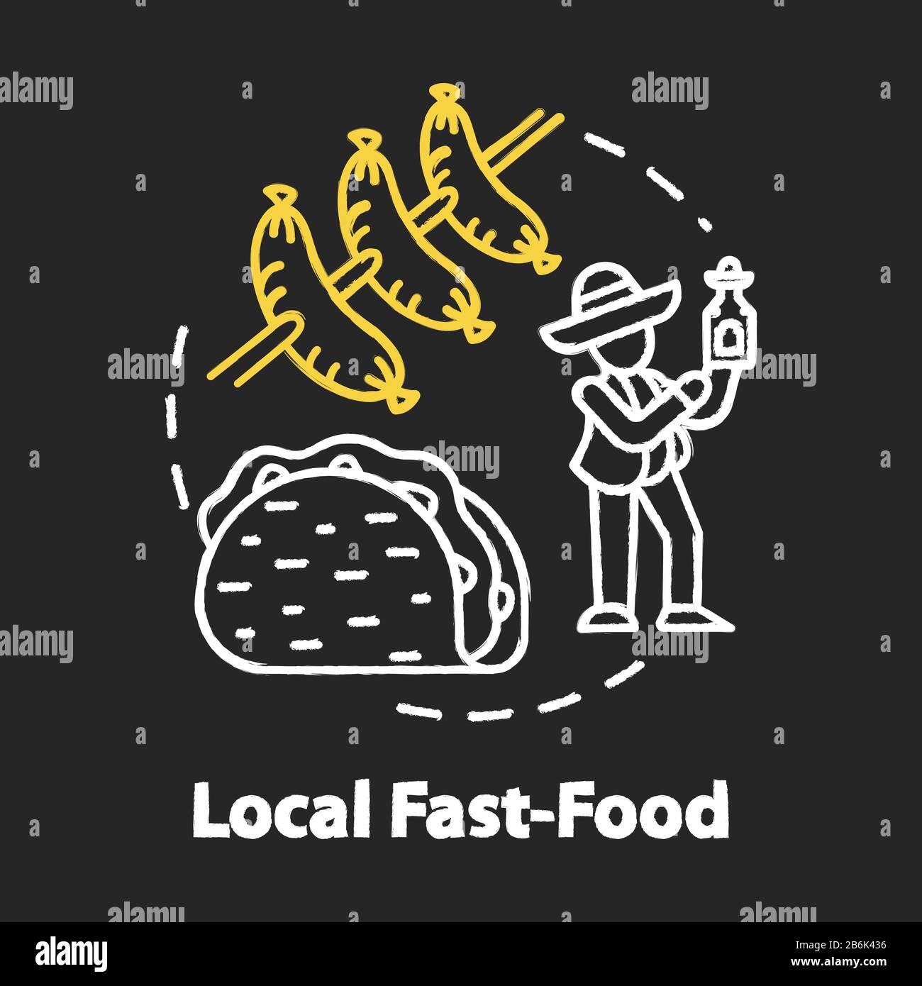 Local fast food chalk RGB color concept icon. Indigenous cooking ...