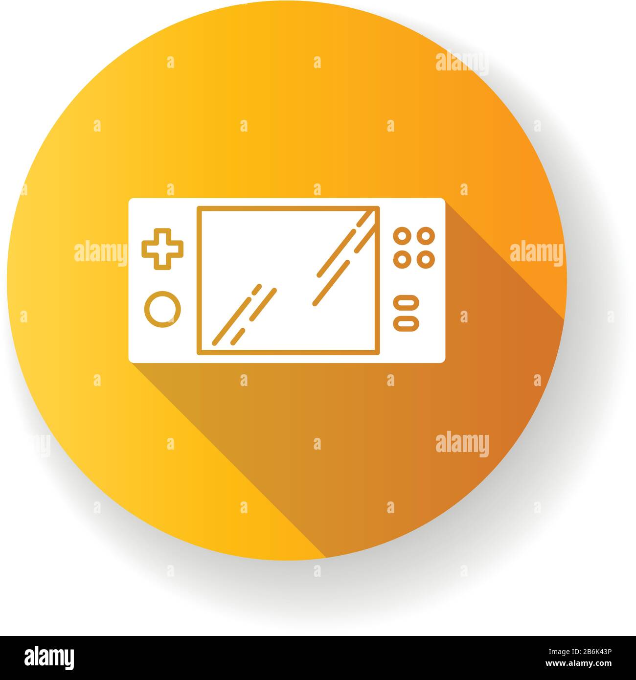 Portable video game console flat design long shadow glyph icon. Handheld gaming gadget with buttons. Pocket electronic device for playing games Stock Vector