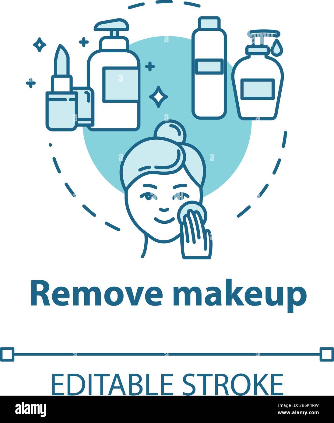 Remove makeup, skin cleansing, hygienic procedure concept icon. Face purification step, dermatology idea thin line illustration. Vector isolated Stock Vector