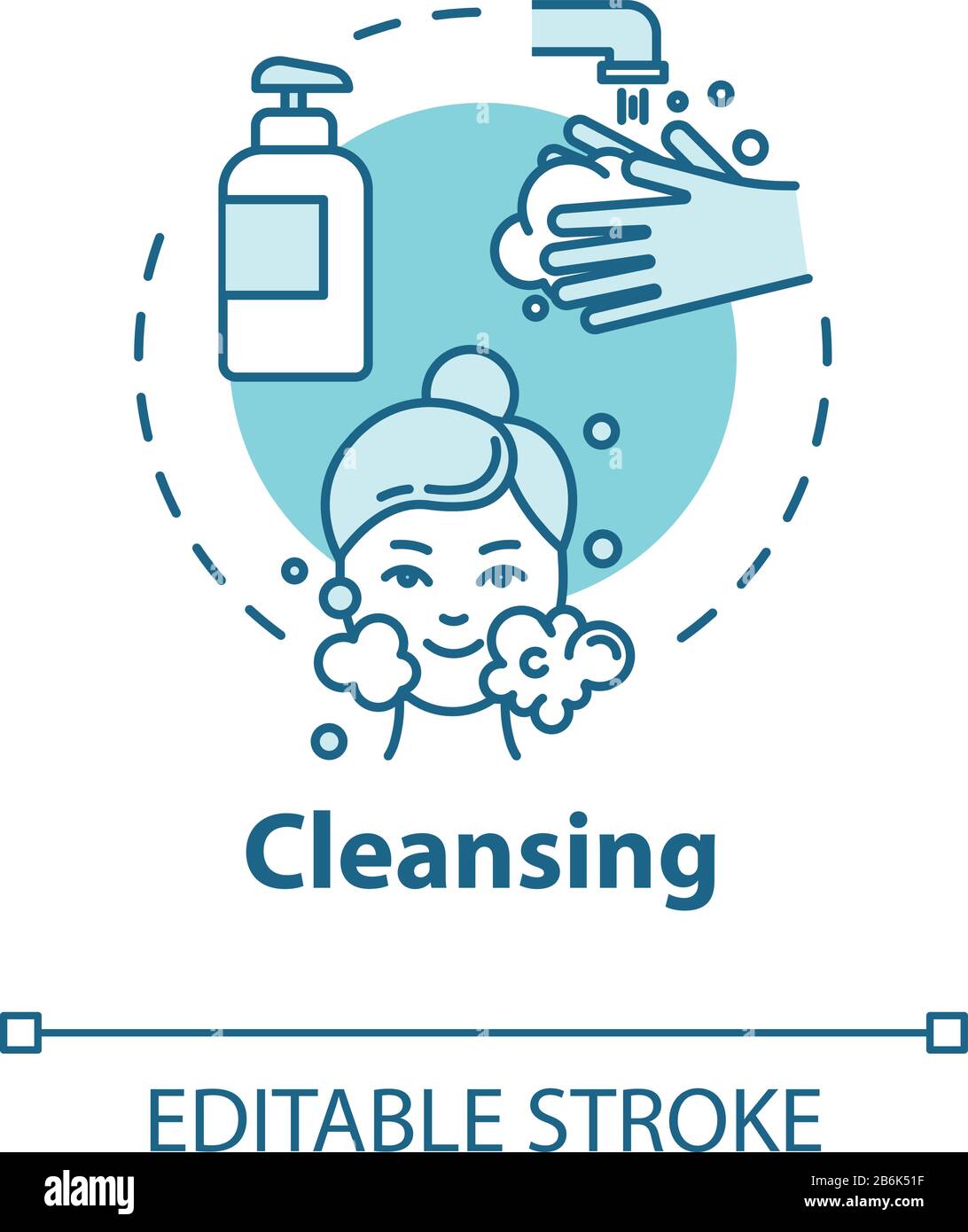 Cleansing, skin purification concept icon. Face washing, cleanser use ...
