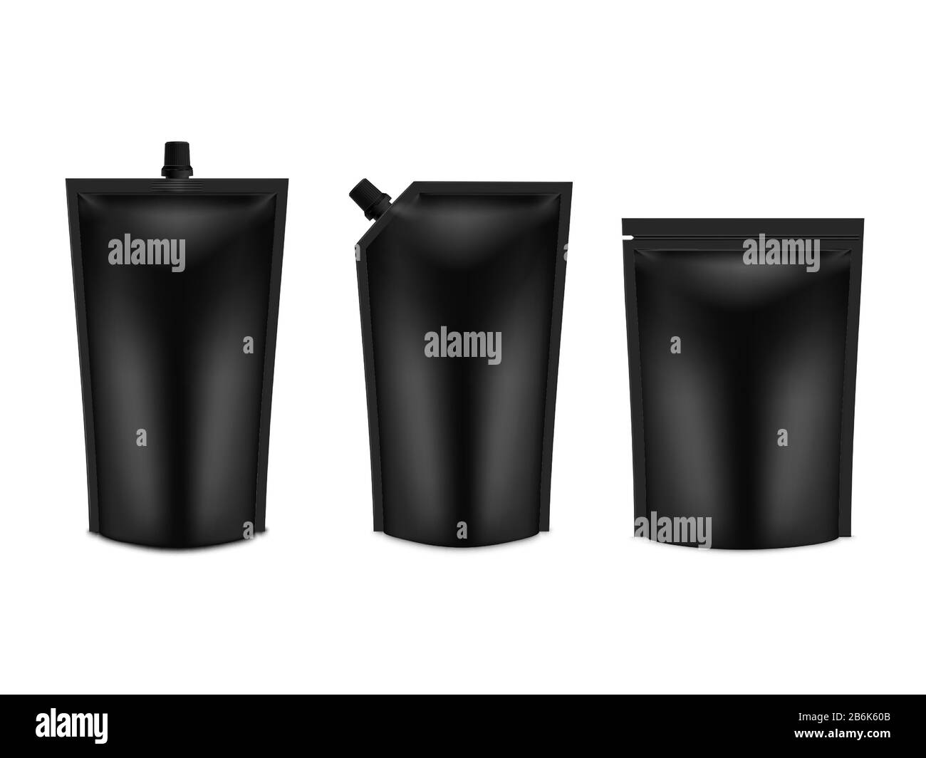 Download Realistic 3d Black Blank Doy Pack Mock Up Set Vector Doypack Template Packing With And Without Screw Cap Stock Vector Image Art Alamy
