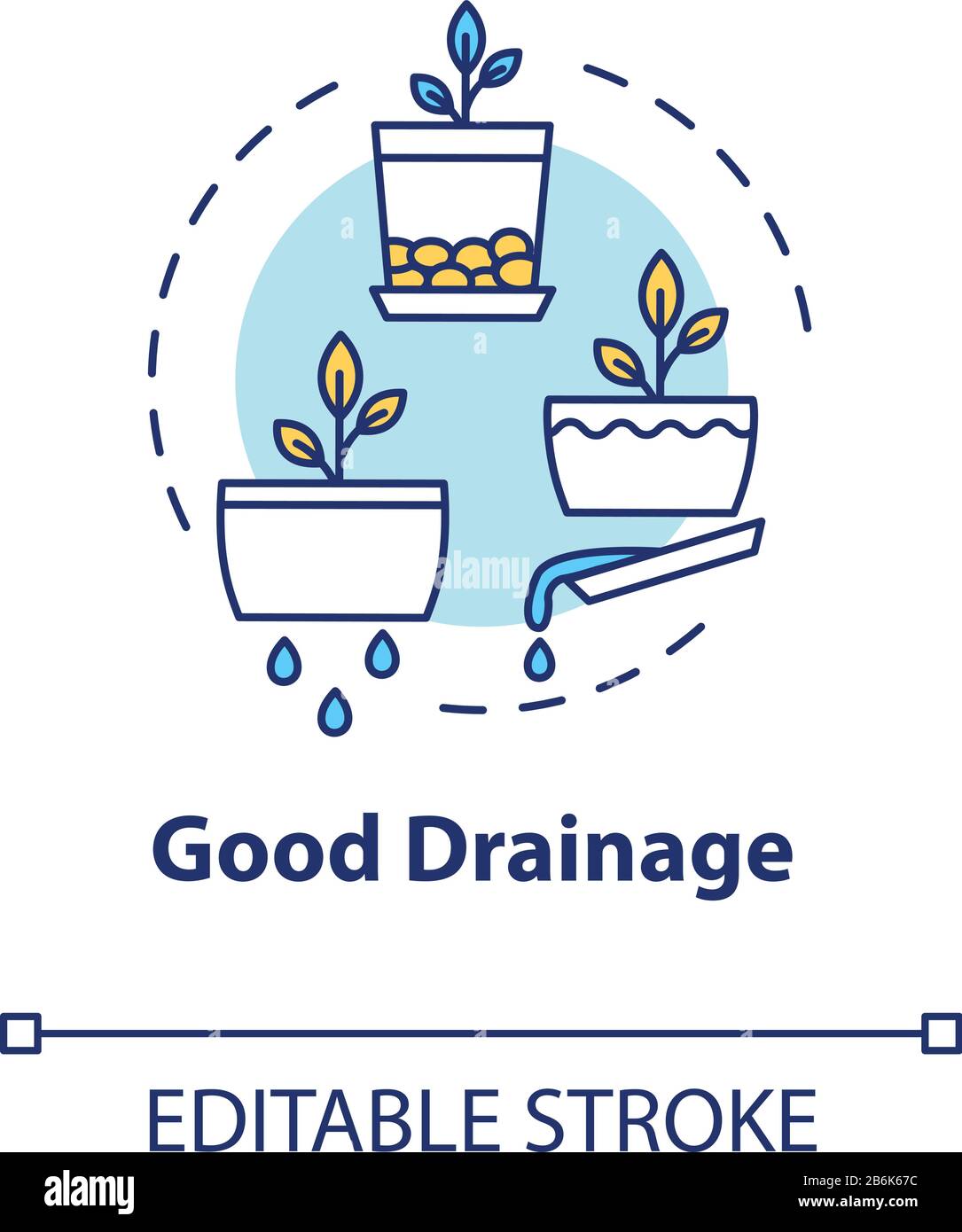 Good drainage concept icon. Home gardening tip. Houseplants caring. Plant nursing, floristry hobby idea thin line illustration. Vector isolated Stock Vector