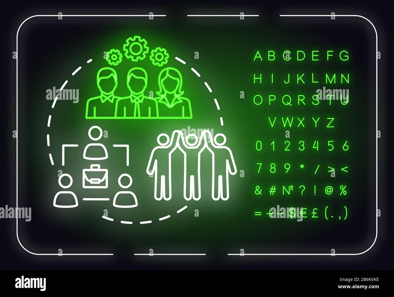 Corporate strategies neon light concept icon. Community goal progress ...