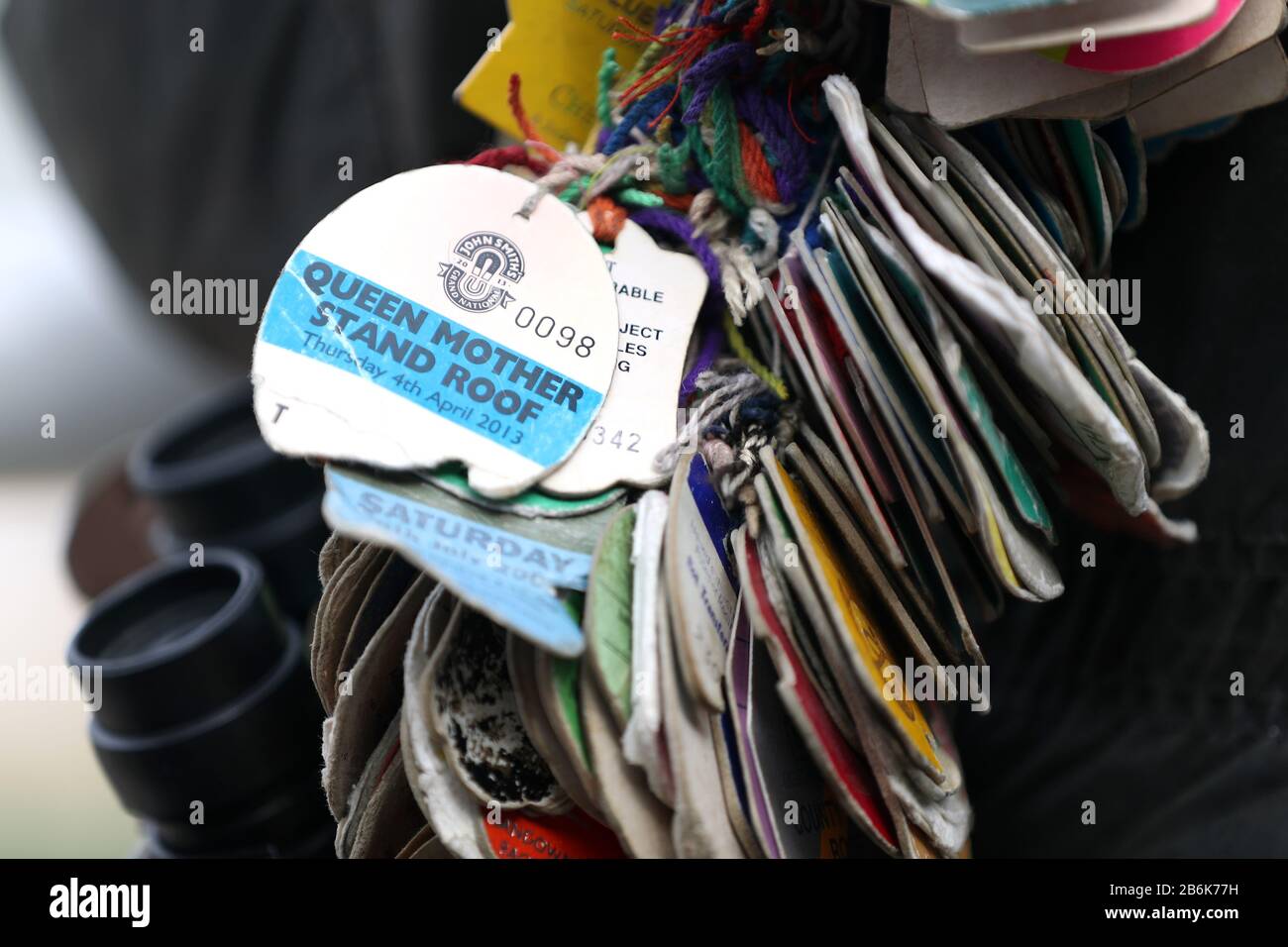 Close up of race tags during day two of the Cheltenham Festival at Cheltenham Racecourse. Stock Photo