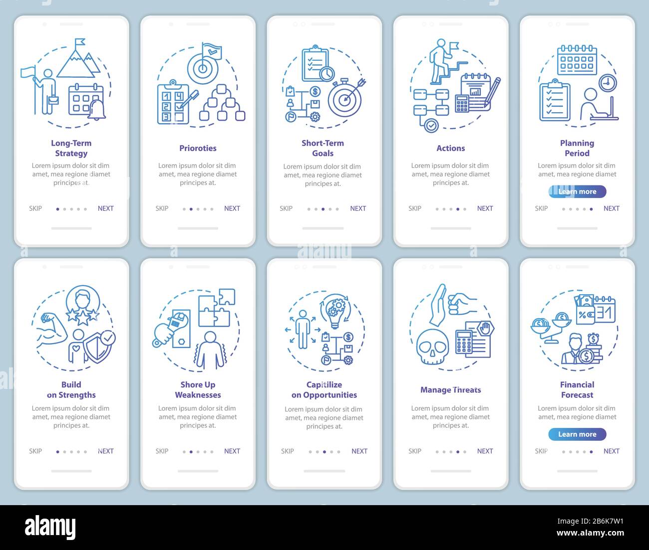 Strategies onboarding mobile app page screen with concepts. Corporate ...