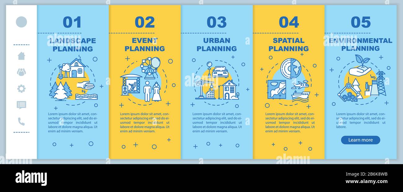 Landscape planning onboarding vector template. Engineering and architecture. International regions. Responsive mobile website with icons. Webpage Stock Vector