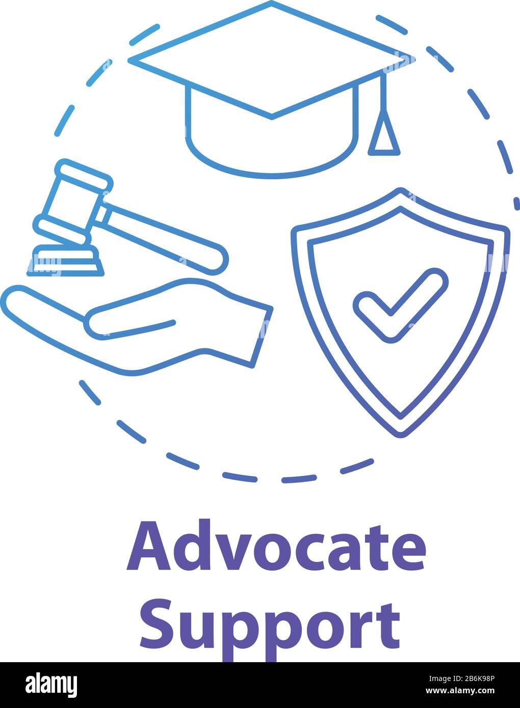 Advocate support concept icon. Legal assistance for students. Education contract. Legislation idea thin line illustration. Vector isolated outline RGB Stock Vector