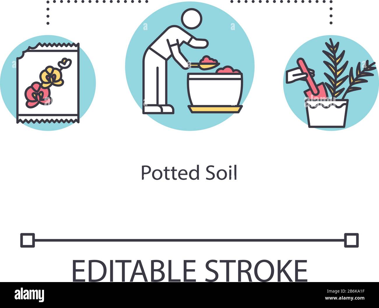 Potted soil concept icon. Planting preparation stage. Fluffing, plowing