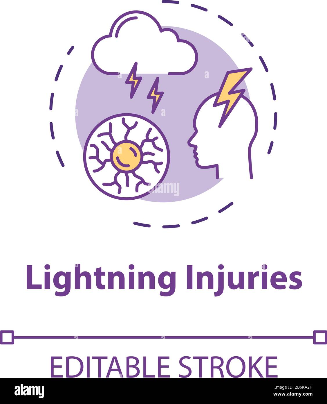 Lightning injuries, traumatism natural factor concept icon. Trauma