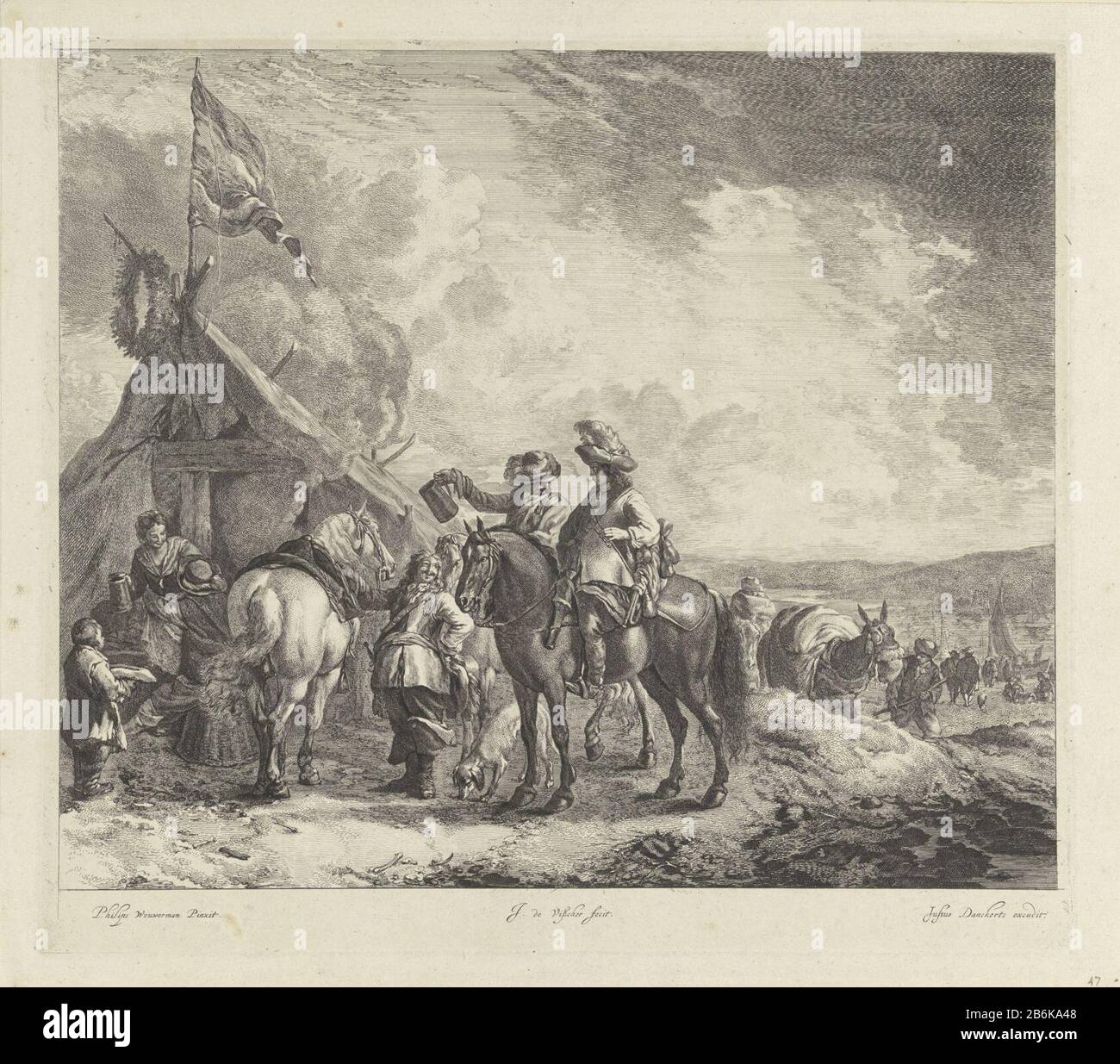 Three Riders In A Tent With Banner And Wreath Resting Soldiers In
