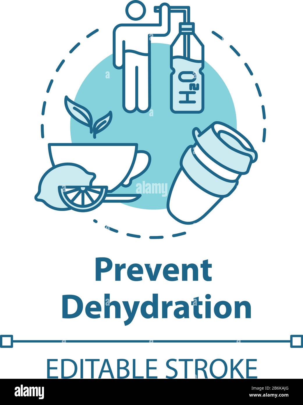 Prevent dehydration concept icon. Energy from nutrition. Moisturizing and skincare. Stay hydrated idea thin line illustration. Vector isolated outline Stock Vector