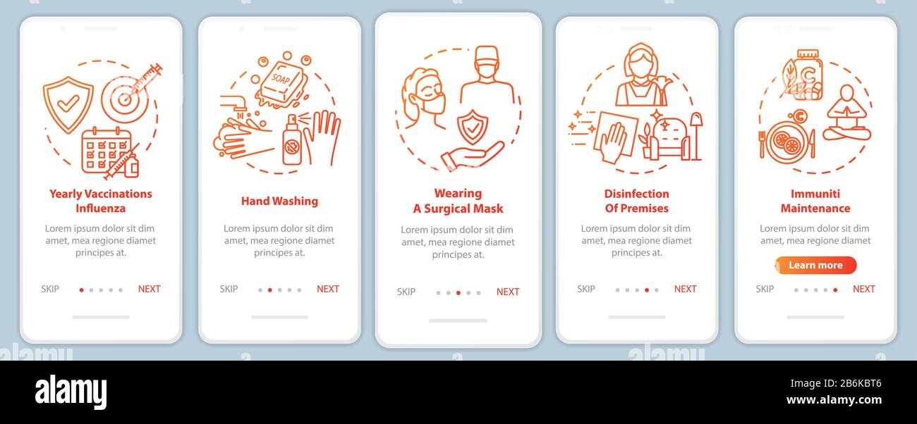 Immunization onboarding mobile app page screen with concepts. Vitamin ...