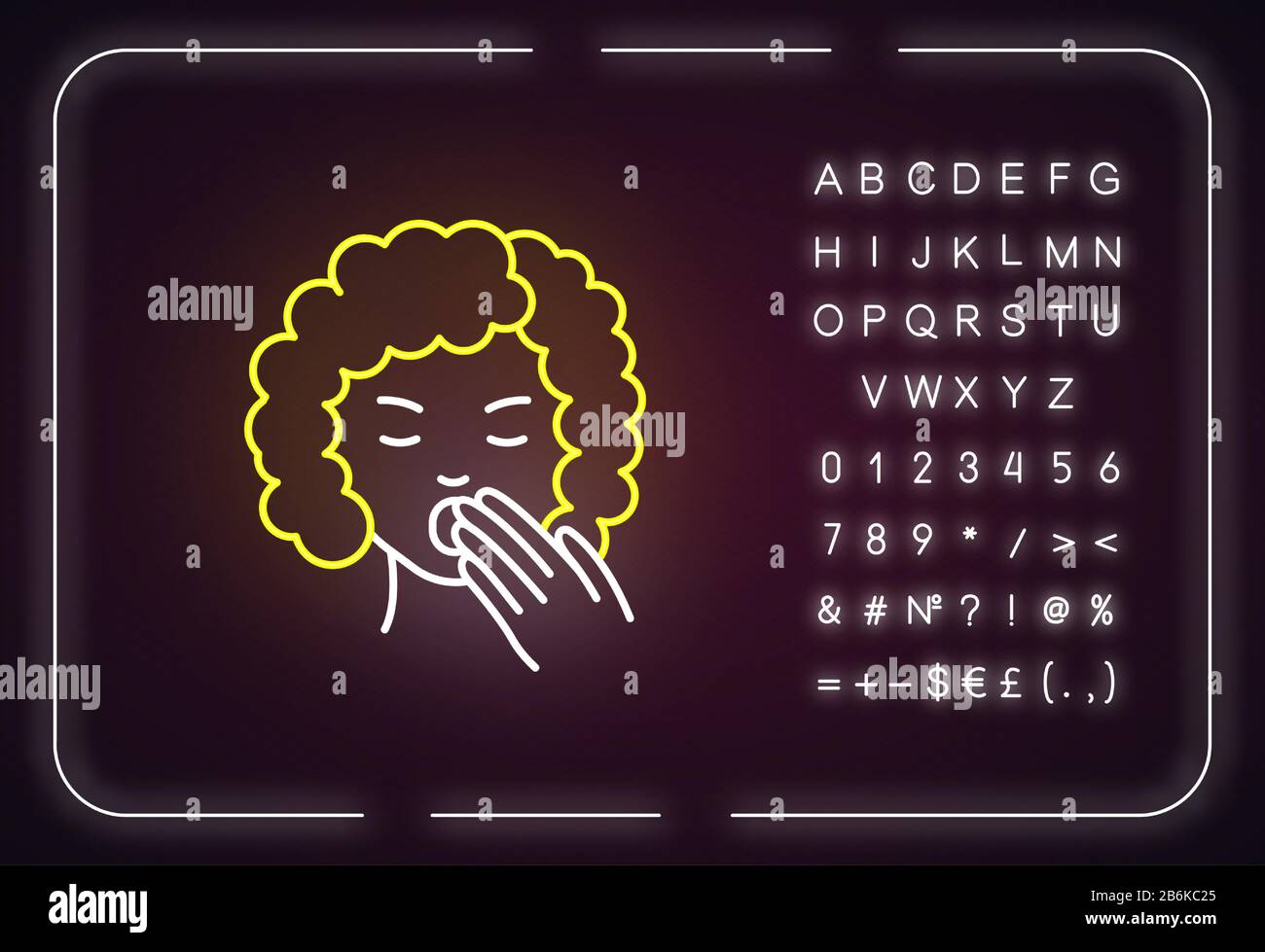 Drowsiness neon light icon. Sleepy woman. Fatigue and burnout. Early