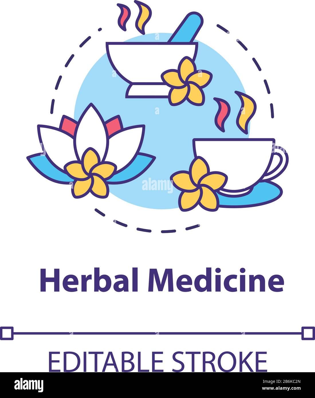 Herbal medicine concept icon. Alternative therapy, herbalism idea thin line illustration. Traditional treatment with medicinal plants. Vector isolated Stock Vector