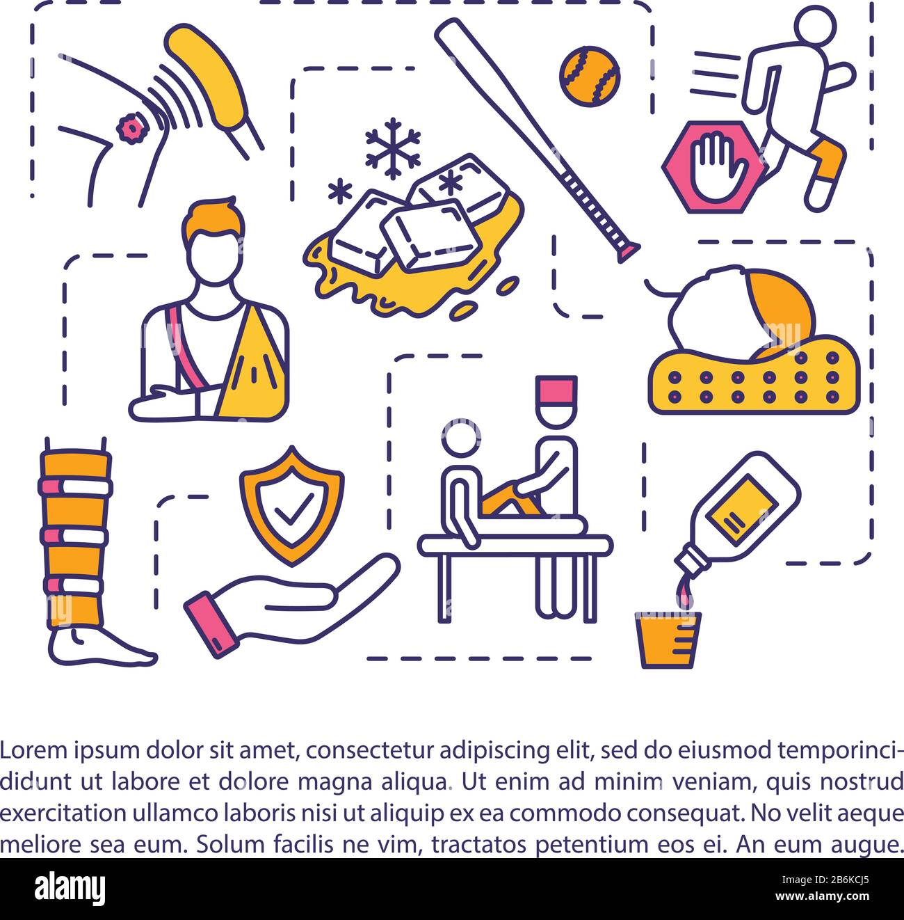 Sports injury treatment concept icon with text. Athletic trauma first