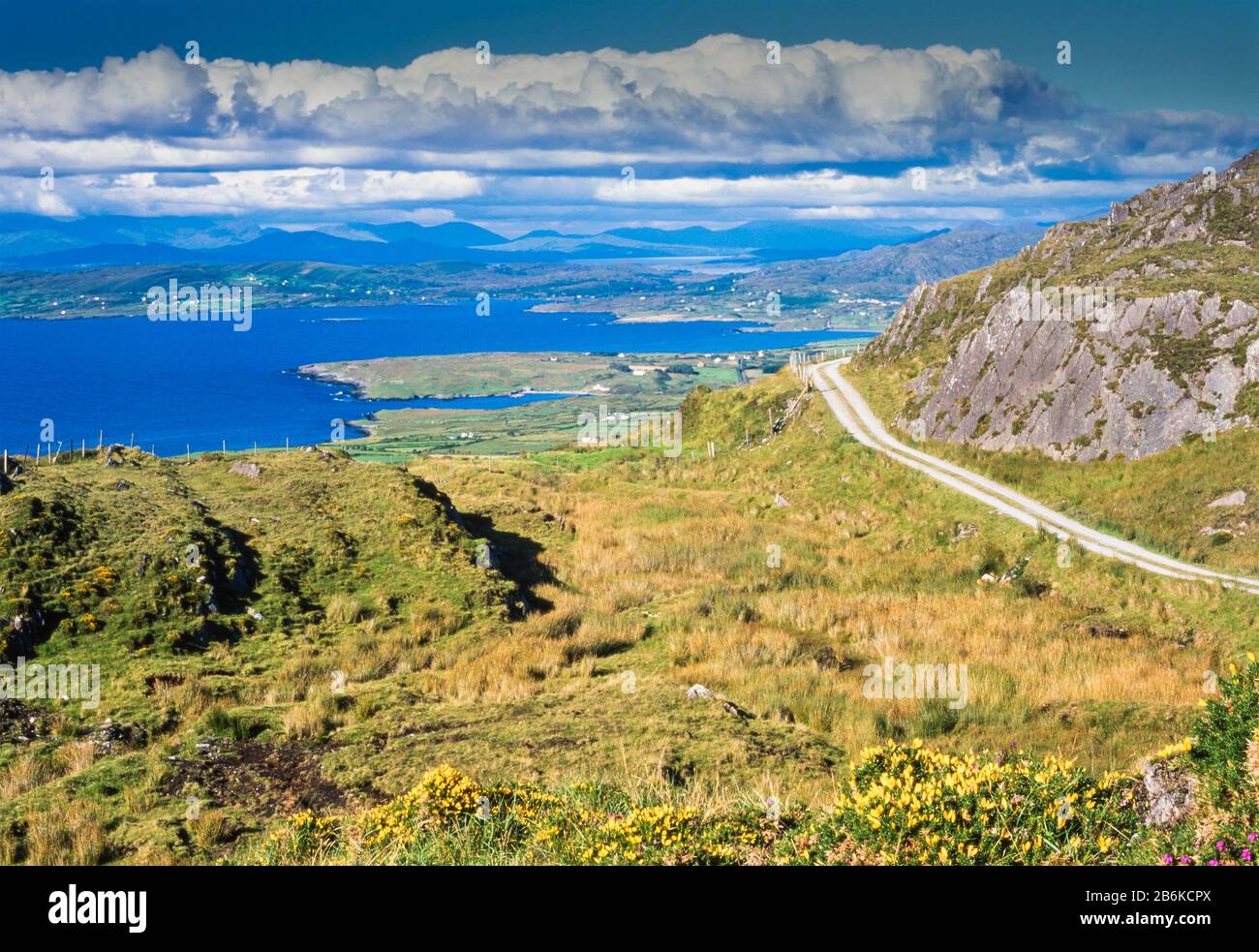 View over Coulagh Bay from mountain top above Allihies, Beara Peninsula, West Cork, Ireland Stock Photo