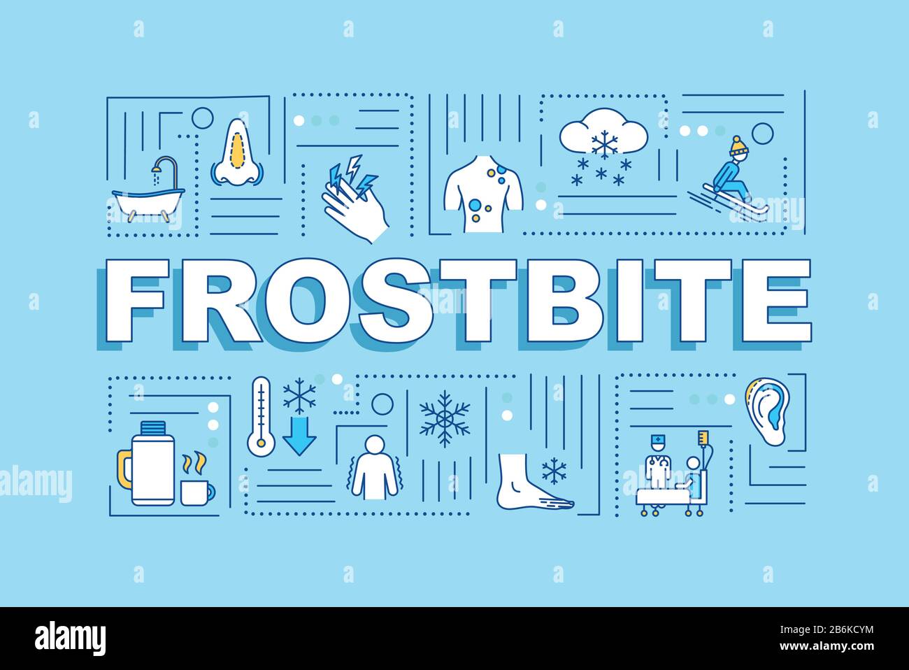 Frostbite first aid and therapy, hypothermia treatment word concepts