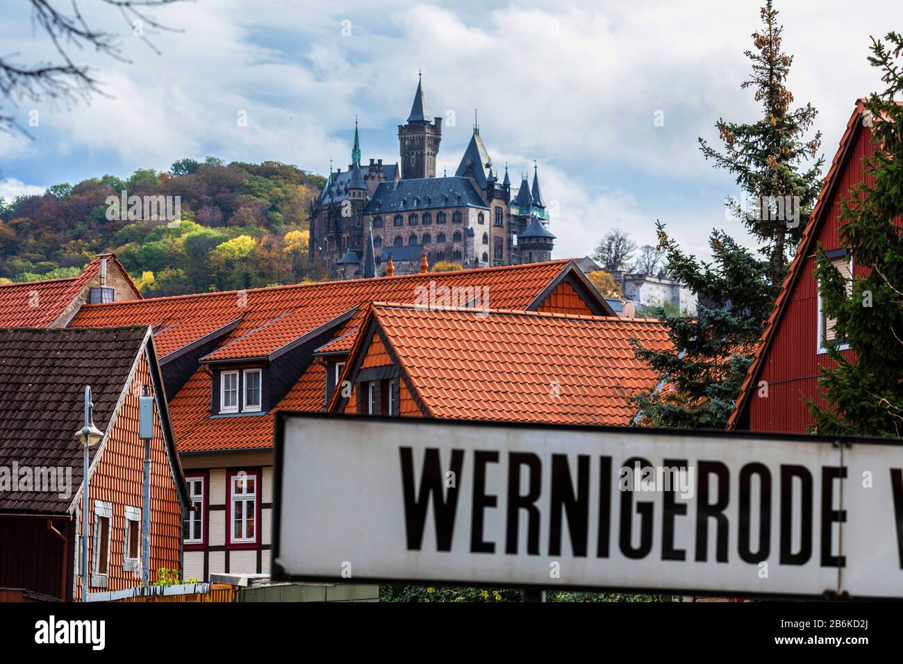 Cityscape, Wernigerode Harz with castle, Germany, Saxony-Anhalt, Harz, Wernigerode Stock Photo