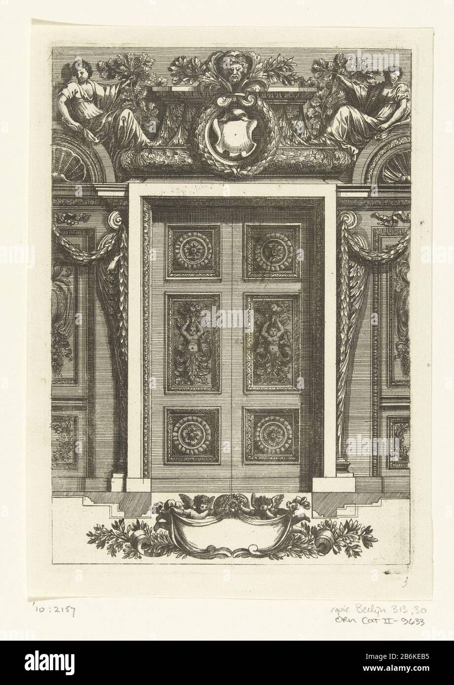 Double door with six panels Scartaffii overo Ornamenti (series title) The middle panels are larger, with putti shooting out of leaf branches, and a keep vase with fruit above their heads. With insurgency and plan down. From series of six blades with ornamental panels and doors to rooms and alkoven. Manufacturer : printmaker Franz Ertingernaar design: Jean Lepautreuitgever Cornelis Galle (II) Place manufacture: Antwerp Dating: after 1657 - for 1678 Material: paper Technique: etching / engra ( printing process) Dimensions: plate edge: h 208 mm × W 145 mm Subject: by Stock Photo