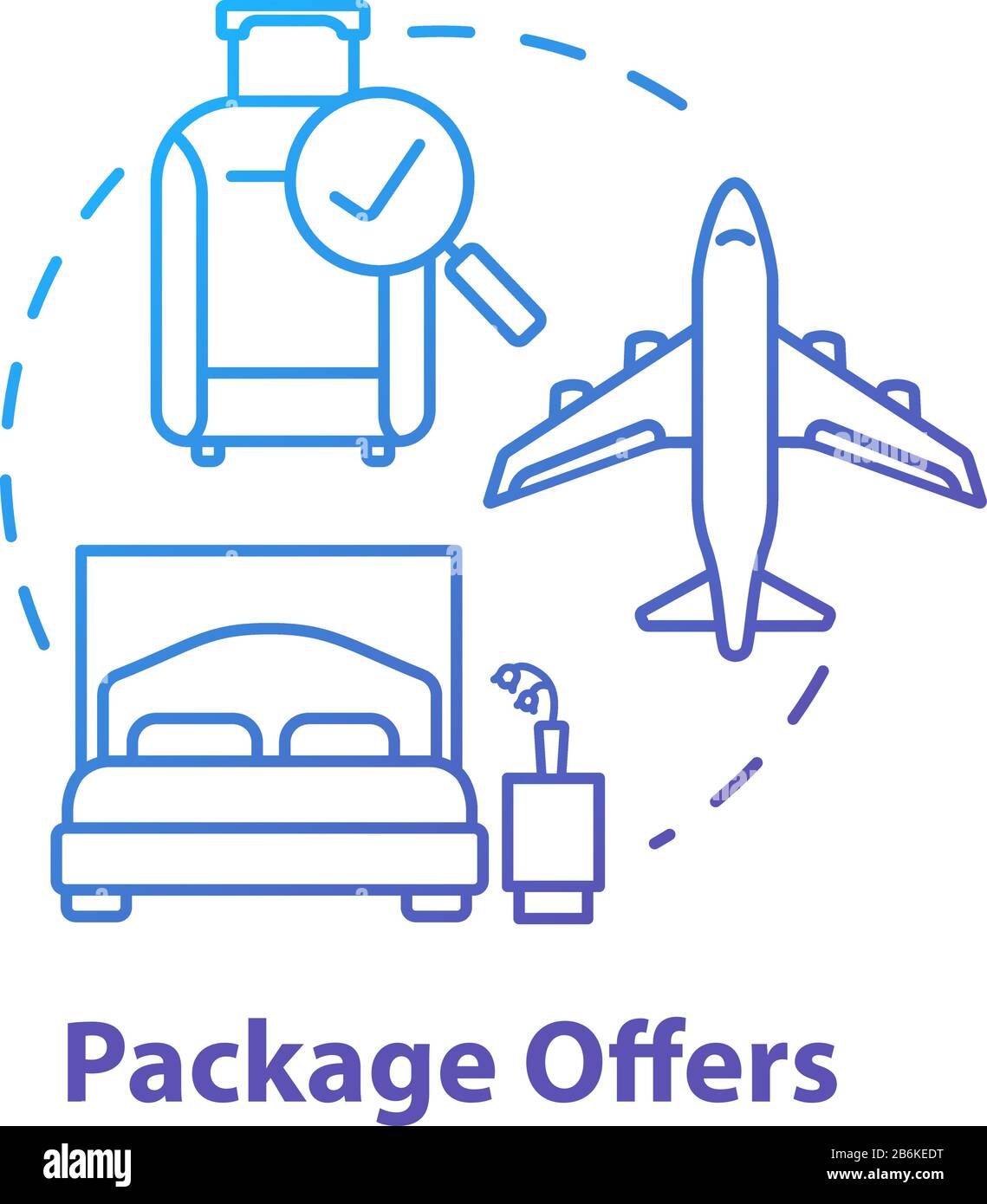Package offers concept icon. Cost effective tourism, all inclusive tour  idea thin line illustration. Transportation and accommodation included.  Vector Stock Vector Image & Art - Alamy