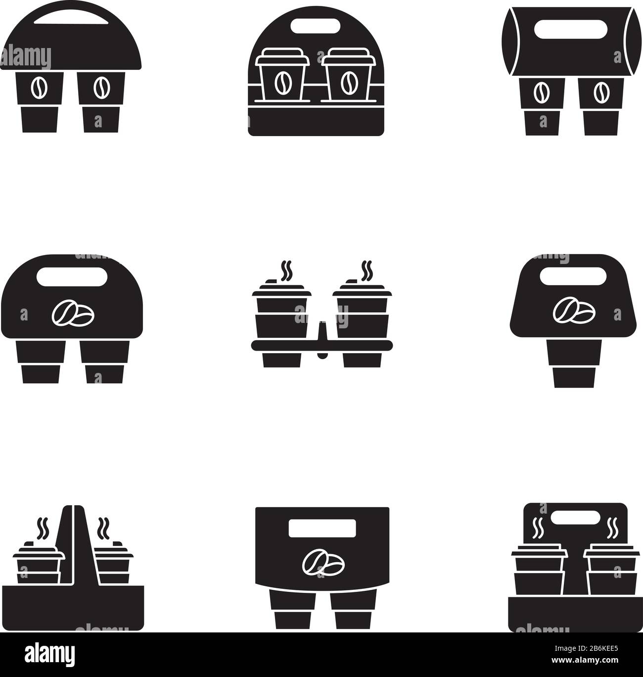Paper cup holders black glyph icons set on white space. Coffee to go