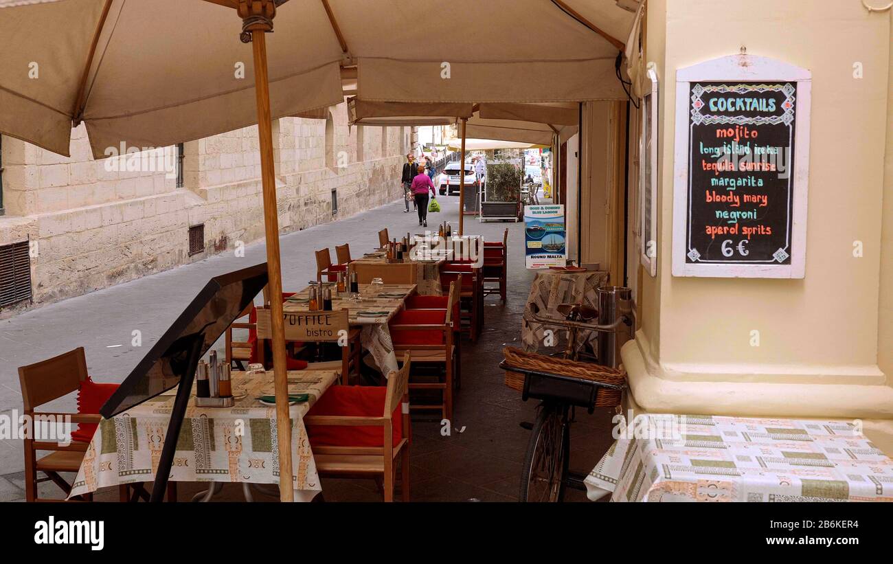Bistro and restaurants in the historic district of Valletta MALTA