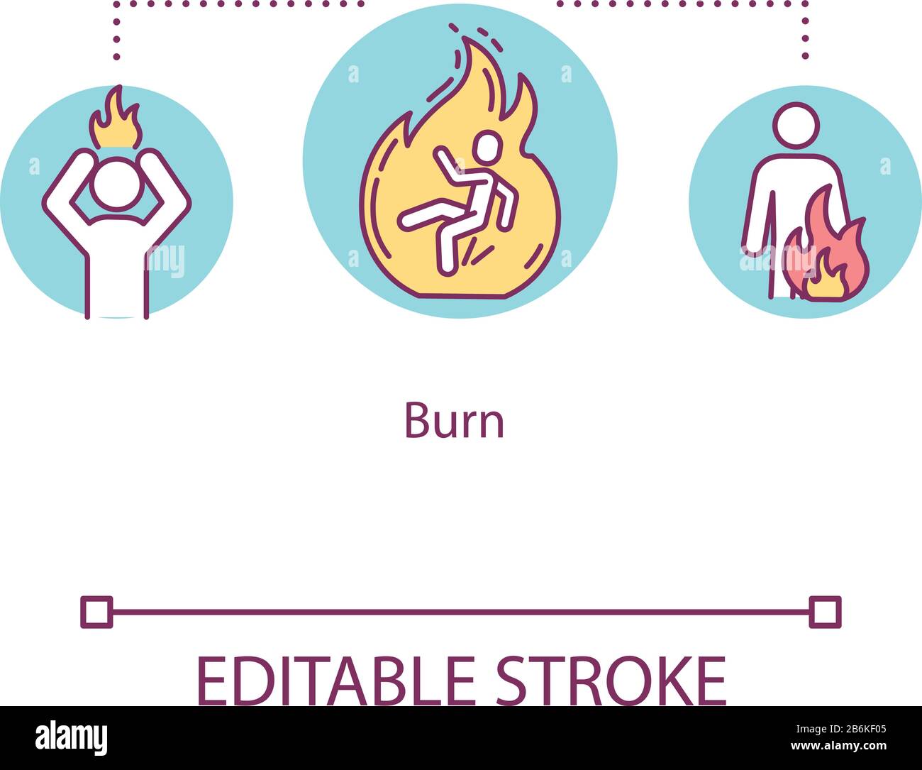 Burn, skin injury concept icon. Fire accident effect, high temperature ...