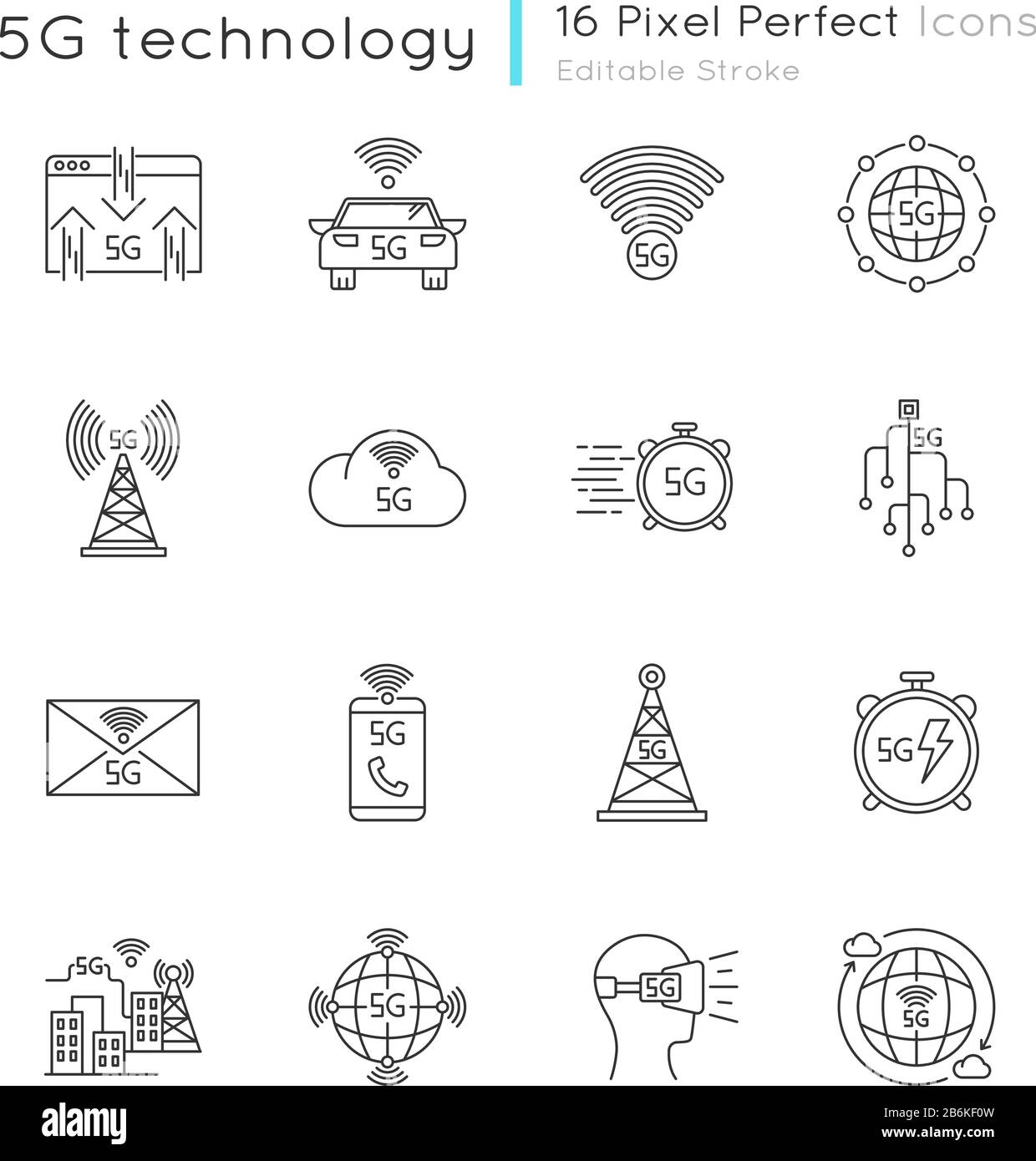 5G technology pixel perfect linear icons set. Fast Internet. Messaging ...