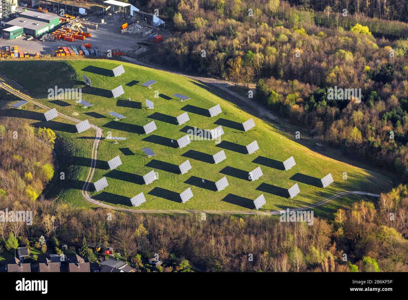 , solar collectors in Bottrop at Suedring, 20.03.2014, aerial view, Germany, North Rhine-Westphalia, Ruhr Area, Bottrop Stock Photo