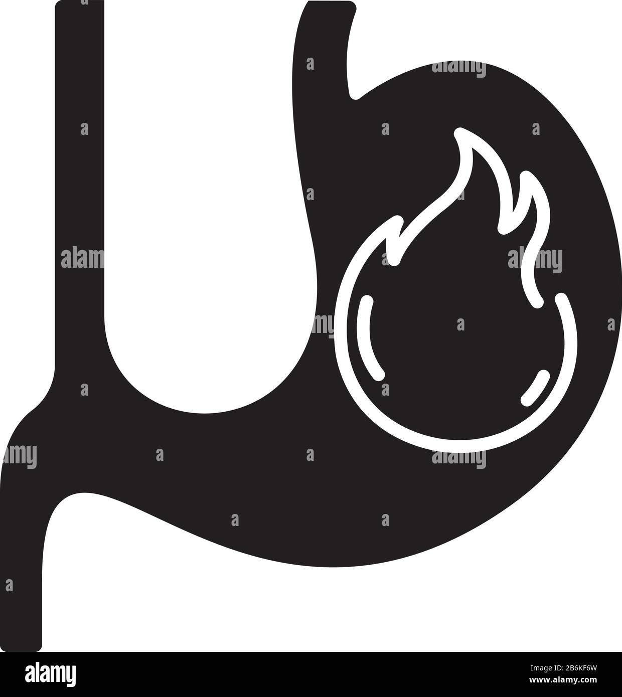 Heartburn black glyph icon. Stomach ache. Food poisoning