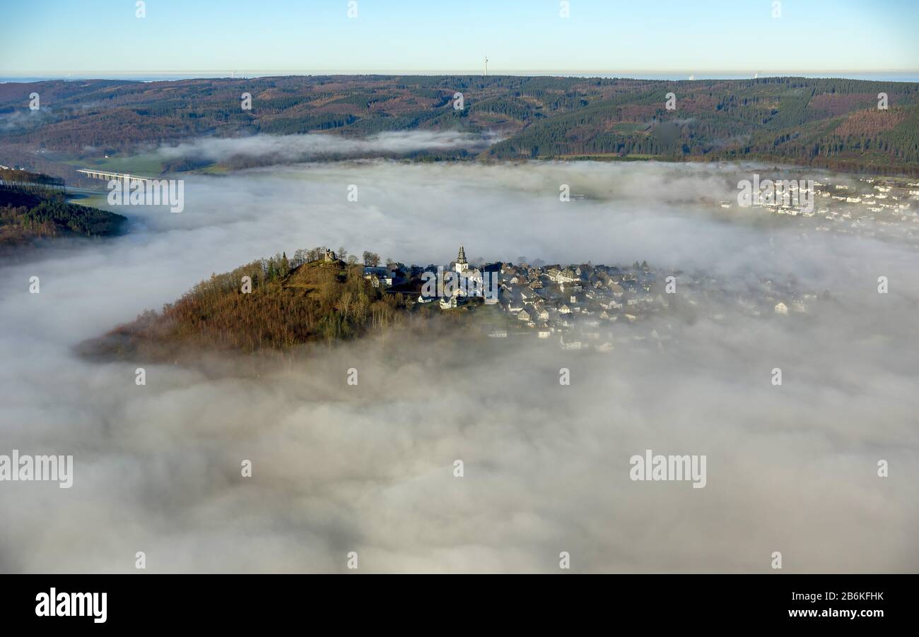 clouds and haze in district Eversberg, aerial view, 11.12.2013, Germany, North Rhine-Westphalia, Sauerland, Meschede Stock Photo