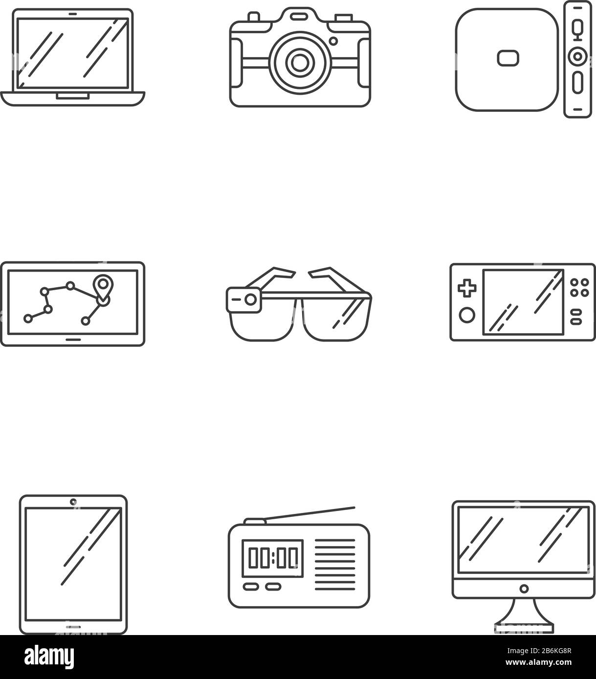 Mobile devices pixel perfect linear icons set. Tablet, laptop, computer ...