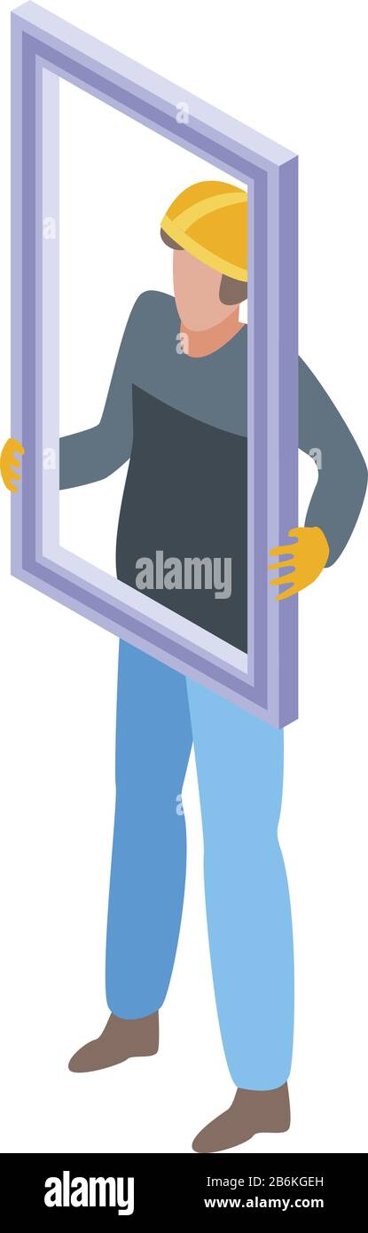 Apartment window installation icon, isometric style Stock Vector
