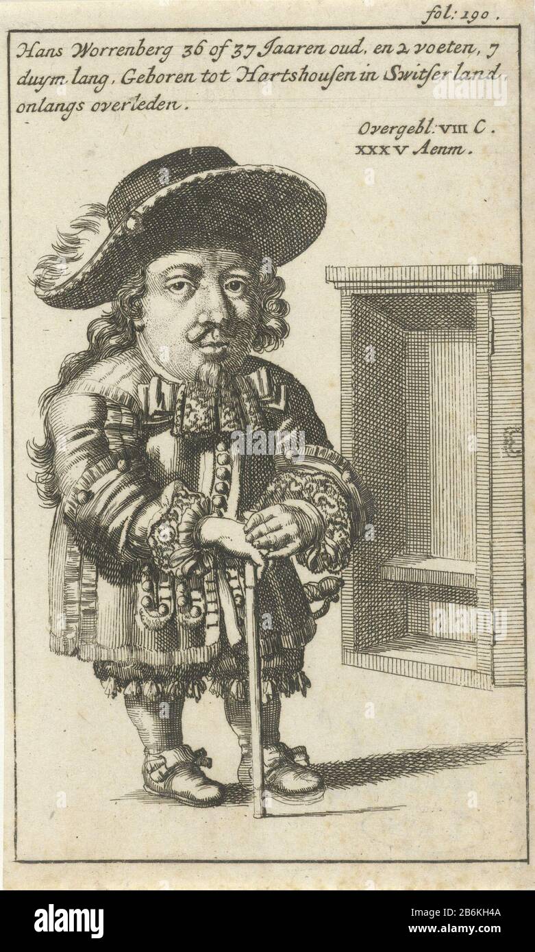 Dwarf Print right labeled: fol: 190. Manufacturer : printmaker Jan Luyken Publisher: Jan Claesz ten Hoor manufacture Place: Amsterdam Date: 1680 - 1688 Physical features: etching material: paper Technique: etching dimensions: sheet: h 136 mm × W 82 mmToelichtingIllustratie included in: Blankaart, Steven. Collectanea medico-physica, oft Hollands year-register of the drug and nature skilled in the art remarks, 3 parts, vol. III, fol. 190. Amsterdam: Jan Claesz at Hoorn, 1680-1688. Subject: dwarf biology Stock Photo