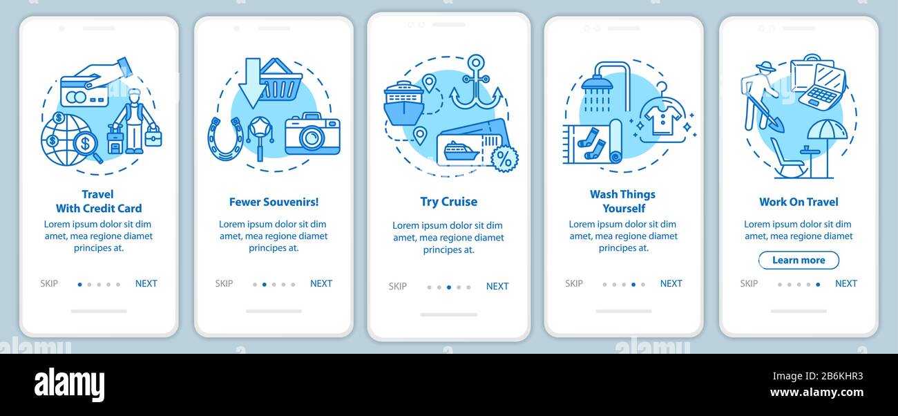 Tips onboarding mobile app page screen with concepts. Remote work ...
