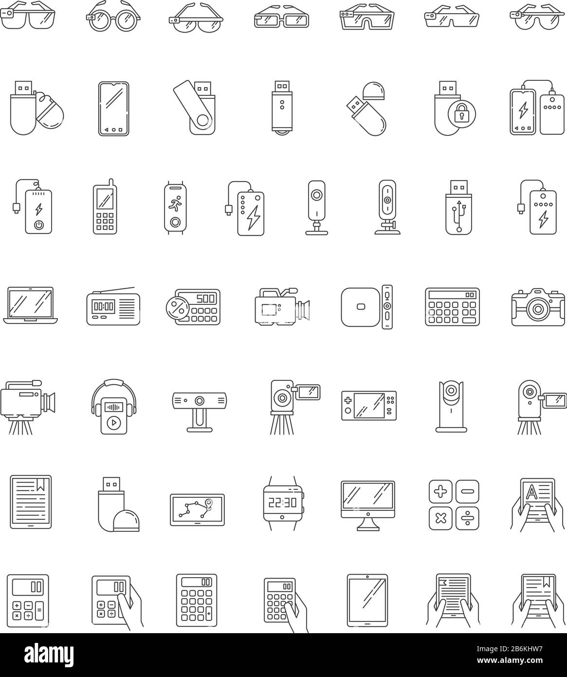 Mobile devices pixel perfect linear icons set. Smartphone, laptop ...