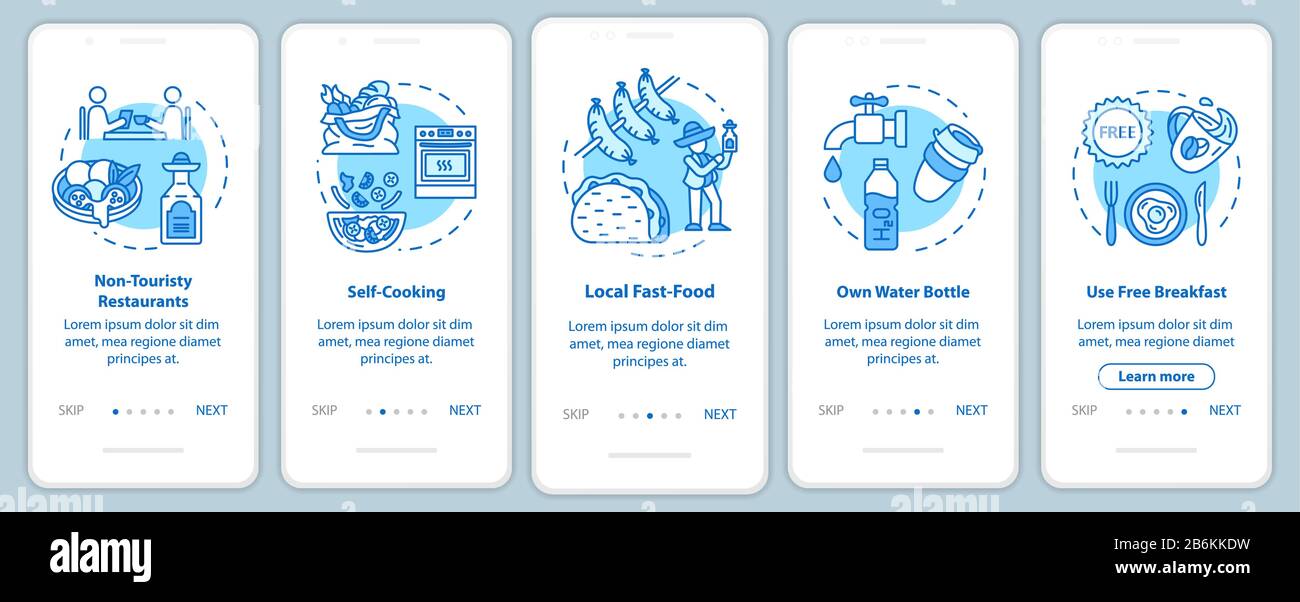 Eat onboarding mobile app page screen with concepts. Local shop ...