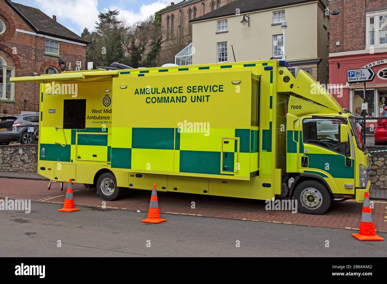 A mobile Ambulance Service Command Unit provided by the British National Health Service for emergency situations. Stock Photo