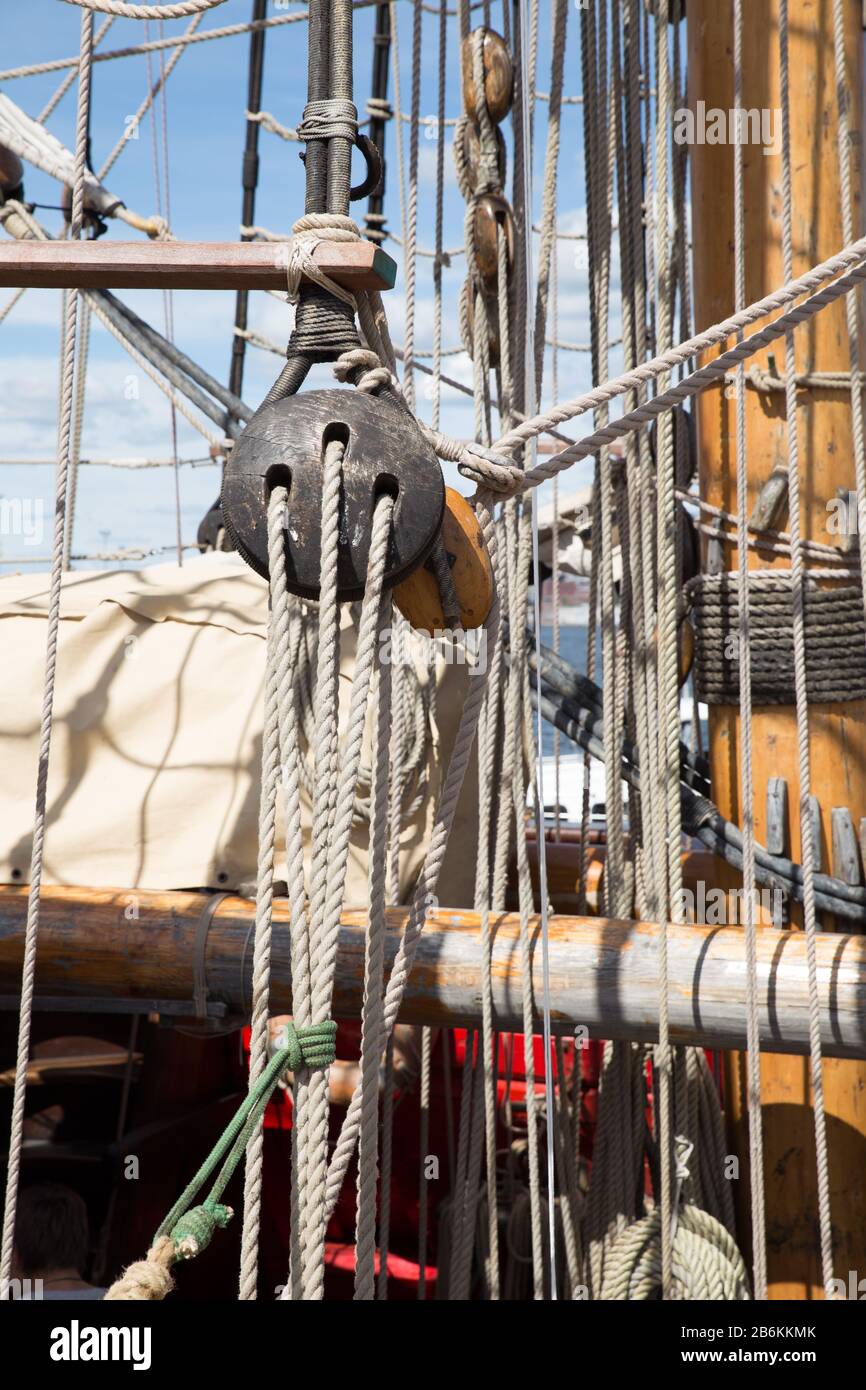 Detail of Rigging of a old Sailing Ship Stock Photo