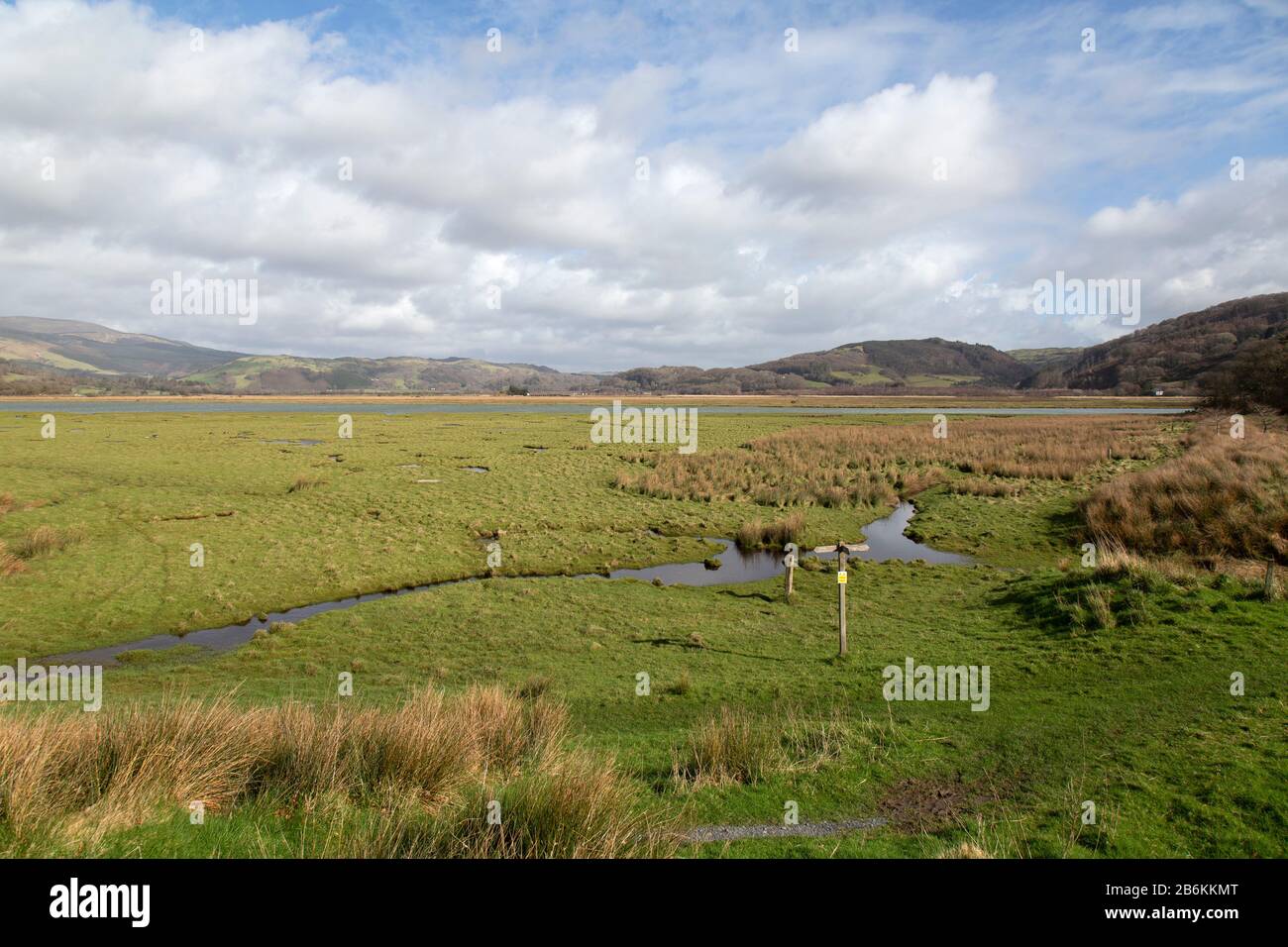 The River Dovey estuary, and part of the RSPB nature reserve at Ynys-Hir near Machynlleth, on the west coast of Wales. Stock Photo