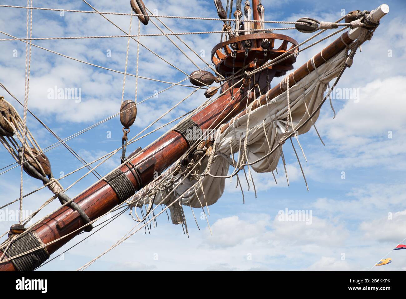 Foremast and Sail of Old Sailing Ship Stock Photo
