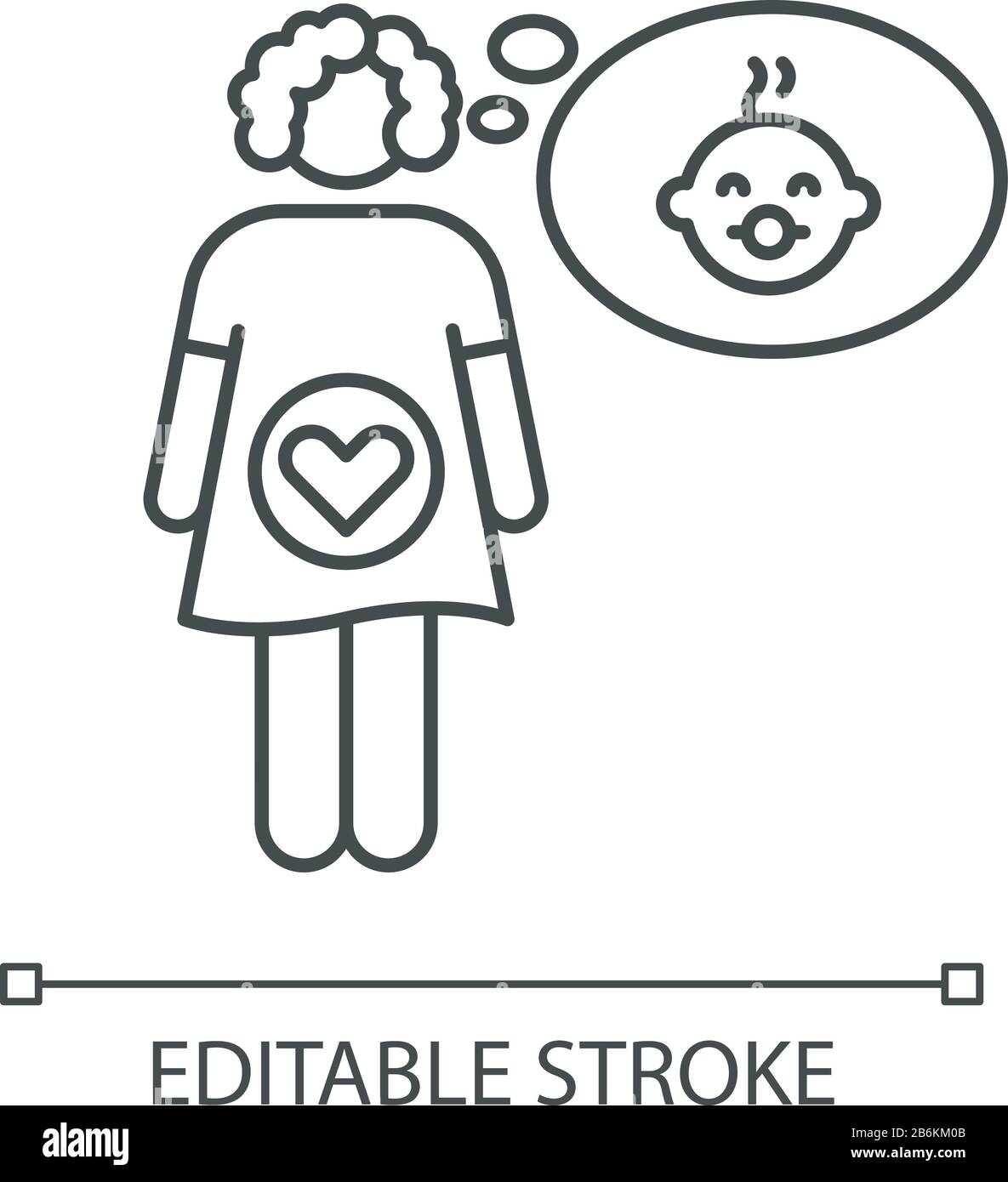 Feeling of pregnancy pixel perfect linear icon. Early sign of ovulation. Planning family. Thin line customizable illustration. Contour symbol. Vector Stock Vector