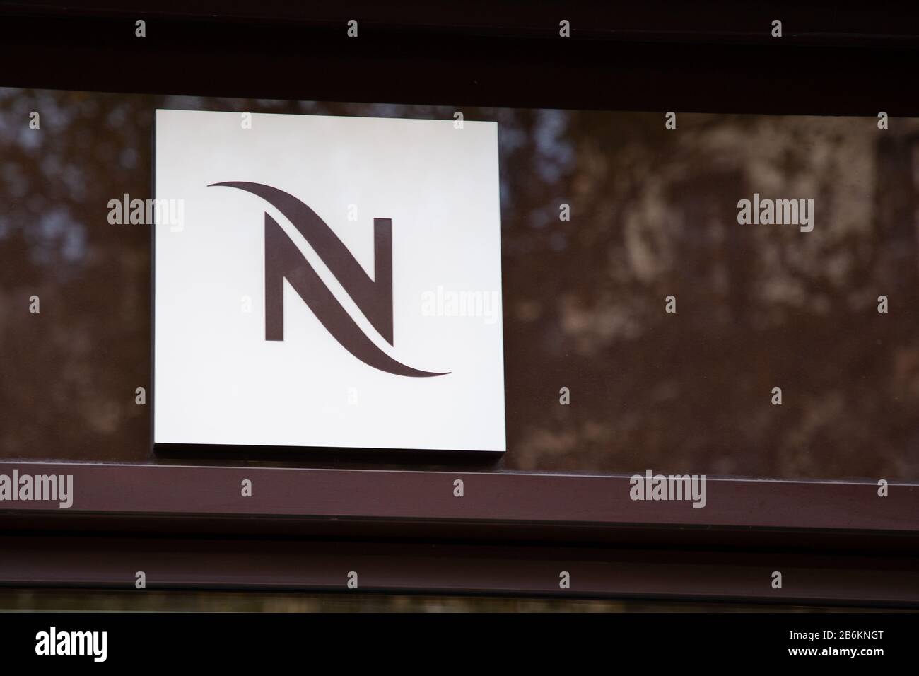Bordeaux , Aquitaine / France - 11 25 2019 : Nespresso logo sign coffee machines shop store capsules and accessories brand of Nestle company Stock Photo