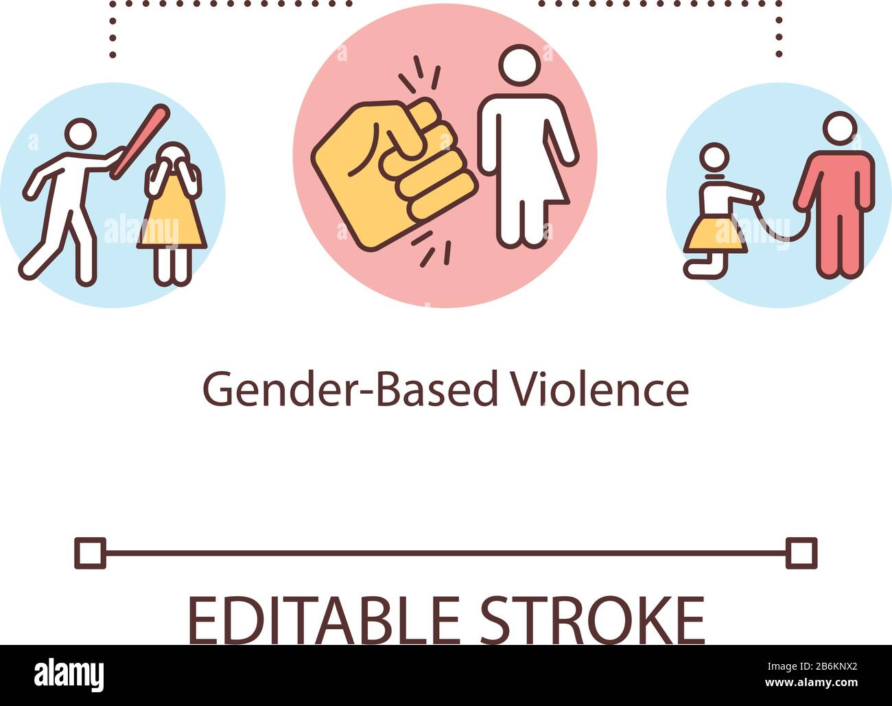 Gender based violence concept icon. Hatred of women, male supremacy ideology, female assault idea thin line illustration. Vector isolated outline RGB Stock Vector