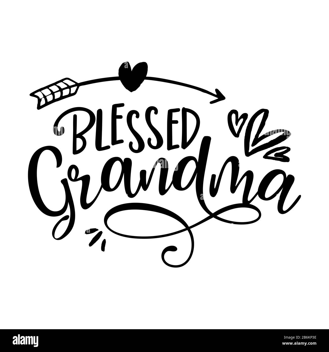 Blessed Grandma - funny vector quotes with hearts and arrow. Good for Mother's day gift or scrap booking, posters, textiles, gifts. Stock Vector